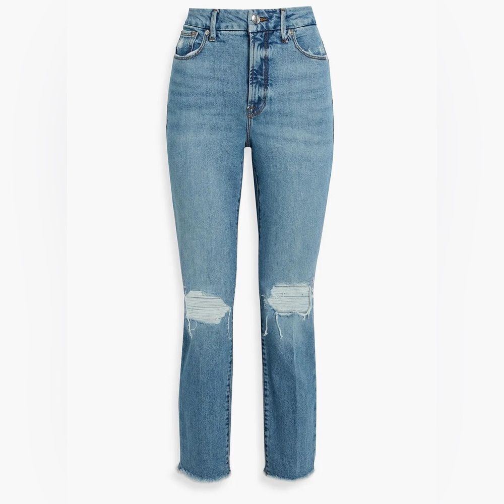 GOOD AMERICAN Good Classic Slim Straight Jeans High Rise Distressed Sz 0 25 New